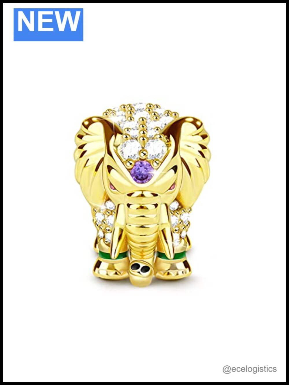 Sterling Silver Elephant Charm Bead Pendant for Bracelets & Necklaces